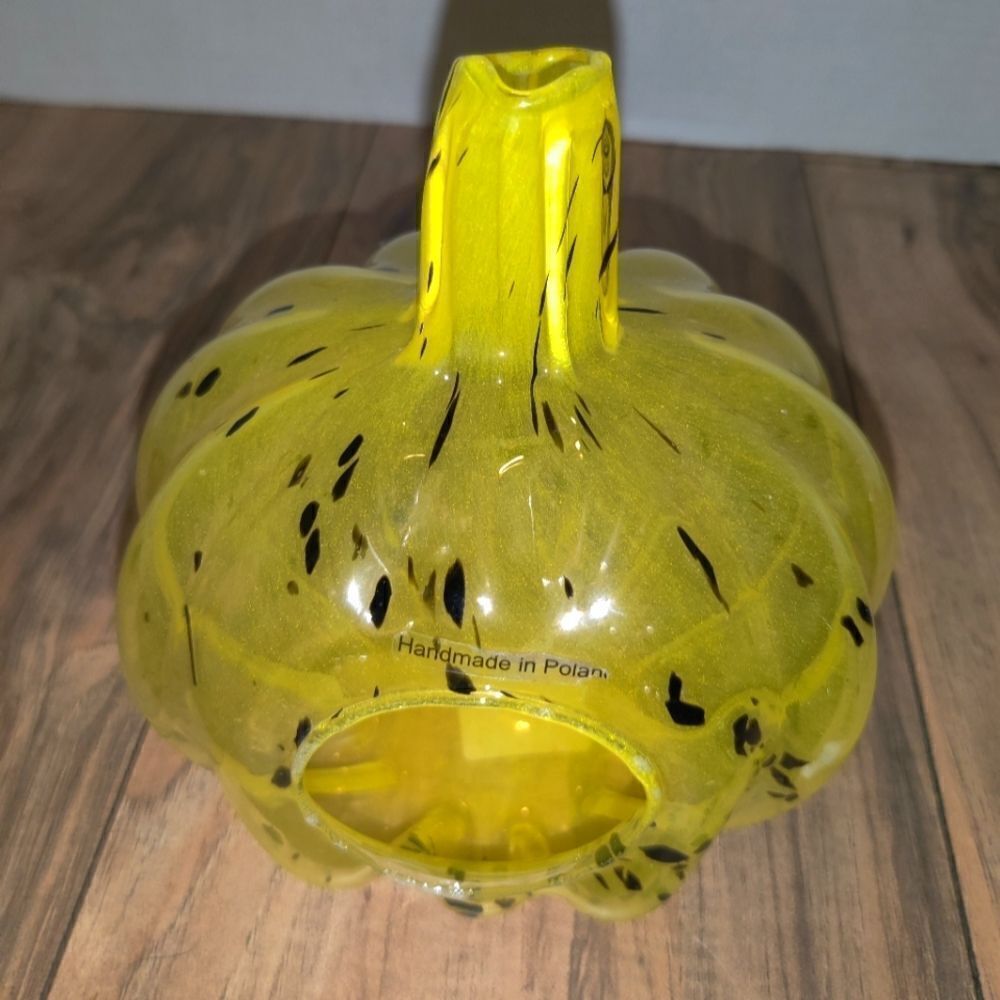 Smith & Hawken Candle Holder Yellow & Black Splatter Pumpkin Handmade In Poland.